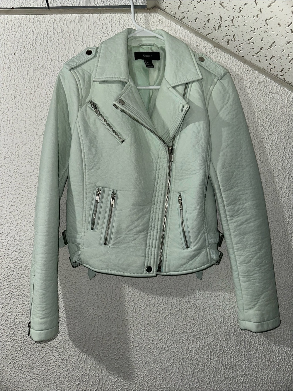 Forever 21 Mint Green Faux Leather Moto Jacket